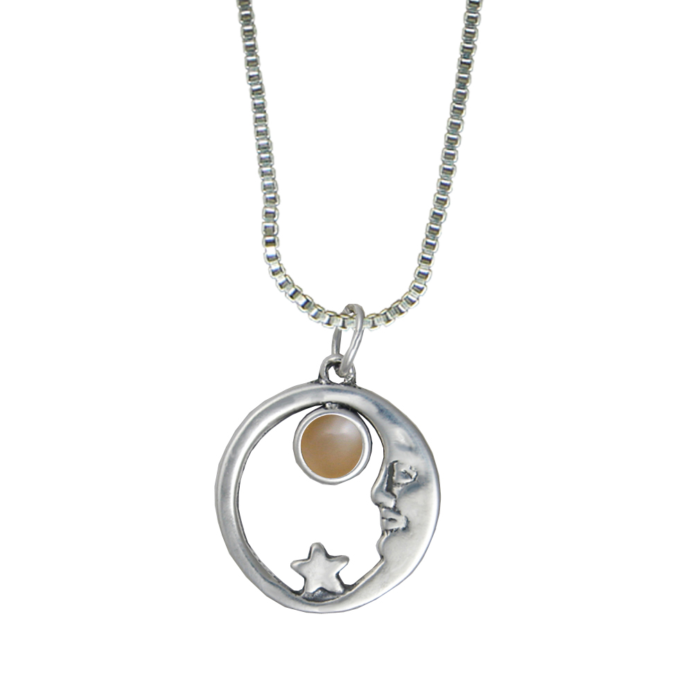 Sterling Silver Lucky Old Moon Pendant With Peach Moonstone